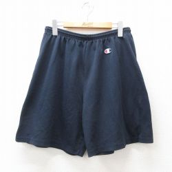 W33★古着 チャンピオン champion ショート イージー パンツ ショーツ メンズ 00年代 00s ワンポイントロゴ 紺 ネイビー 25jun17 中古 ボトムス 短パン ショーパン