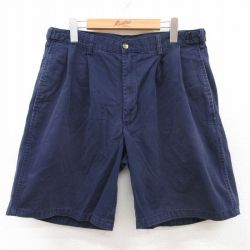 W34★古着 IZOD ショート チノ パンツ ショーツ チノパン メンズ 90年代 90s コットン 紺 ネイビー 25jun17 中古 ボトムス 短パン ショーパン
