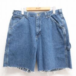 W33★古着 リー Lee ショート ペインター パンツ ショーツ メンズ コットン 紺 ネイビー デニム 25jun17 中古 ボトムス 短パン ショーパン