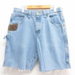 W33★古着 ラングラー Wrangler ショート ペインター パンツ ショーツ メンズ コットン 薄紺 ネイビー デニム 25jun17 中古 ボトムス 短パン ショーパン