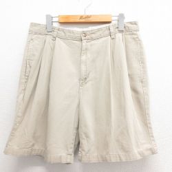【20%OFF】W33★古着 ショート チノ パンツ チノパン ショーツ メンズ コットン 薄ベージュ カーキ 25jun17 中古 ボトムス 短パン ショーパン