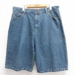 W36★古着 ショート パンツ ショーツ メンズ コットン 濃紺 ネイビー デニム 25jun17 中古 ボトムス 短パン ショーパン ハーフ