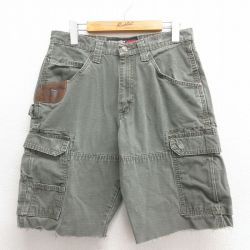 W31★古着 ラングラー Wrangler ショート ペインター カーゴ パンツ ショーツ メンズ ダック地 リップストップ 緑 グリーン 25jun17 中古 ボトムス 短パン ショーパン