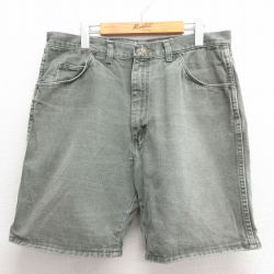 W34★古着 ラングラー Wrangler ショート パンツ ショーツ メンズ 90年代 90s コットン USA製 緑 グリーン デニム 【spe】 25jun17 中古 ボトムス 短パン ショーパン ハーフ