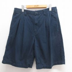 W33★古着 ショート チノ パンツ チノパン ショーツ メンズ コットン 紺 ネイビー 25jun17 中古 ボトムス 短パン ショーパン