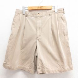 W33★古着 ランズエンド ショート チノ パンツ チノパン ショーツ メンズ 00年代 00s コットン ベージュ カーキ 25jun18 中古 ボトムス 短パン ショーパン