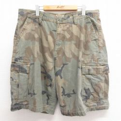 W38★古着 ショート カーゴ パンツ ショーツ メンズ コットン 緑他 グリーン 迷彩 25jun18 中古 ボトムス 短パン ショーパン
