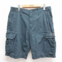 W34★古着 ユニオンベイ ショート カーゴ パンツ ショーツ メンズ コットン 紺 ネイビー 25jun18 中古 ボトムス 短パン ショーパン