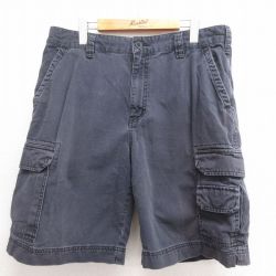W35★古着 ショート カーゴ パンツ ショーツ メンズ コットン 紺 ネイビー 25jun18 中古 ボトムス 短パン ショーパン