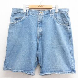 W38★古着 ラングラー Wrangler ショート パンツ ショーツ メンズ コットン 紺 ネイビー デニム 25jun18 中古 ボトムス 短パン ショーパン ハーフ