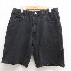 W35★古着 ラングラー Wrangler ショート パンツ ショーツ メンズ コットン 黒 ブラック デニム 25jun18 中古 ボトムス 短パン ショーパン ハーフ