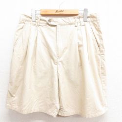 W33★古着 ショート スラックス パンツ ショーツ メンズ 00年代 00s コットン ベージュ カーキ 25jun18 中古 ボトムス 短パン ショーパン
