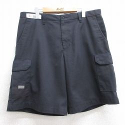 W36★古着 ショート カーゴ ワーク パンツ ショーツ メンズ 黒 ブラック 25jun18 中古 ボトムス 短パン ショーパン