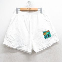 W33★古着 ショート パンツ ショーツ メンズ 90年代 90s 動物 コットン 白 ホワイト 25jun18 中古 ボトムス 短パン ショーパン ハーフ