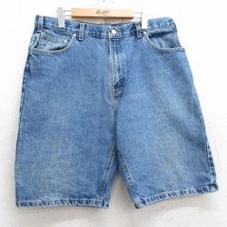 【50%OFF】W36★古着 FADED GLORY ショート パンツ ショーツ メンズ 90年代 90sコットン USA製 紺 ネイビー デニム 25jun18 中古 ボトムス 短パン ショーパン ハーフ