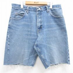 W36★古着 ラングラー Wrangler ショート パンツ ショーツ メンズ ヒゲ 紺 ネイビー デニム 25jun19 中古 ボトムス 短パン ショーパン ハーフ