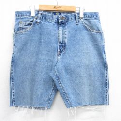 W36★古着 ラングラー Wrangler ショート パンツ ショーツ メンズ コットン 紺 ネイビー デニム 25jun19 中古 ボトムス 短パン ショーパン ハーフ