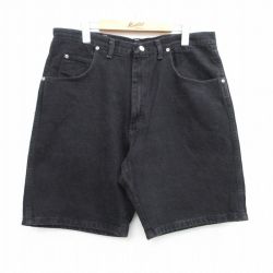 W36★古着 ラングラー Wrangler ショート パンツ ショーツ メンズ 90年代 90s コットン USA製 黒 ブラック デニム 25jun19 中古 ボトムス 短パン ショーパン ハーフ