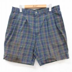 W34★古着 ドッカーズ ショート パンツ ショーツ メンズ 90年代 90s コットン USA製 タロン 紺他 ネイビー チェック 25jun18 中古 ボトムス 短パン ショーパン ハーフ