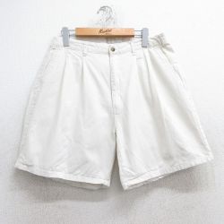 W32★古着 ベーシックエディションズ ショート パンツ ショーツ メンズ 90年代 90s コットン 薄ベージュ カーキ 25jun19 中古 ボトムス 短パン ショーパン ハーフ