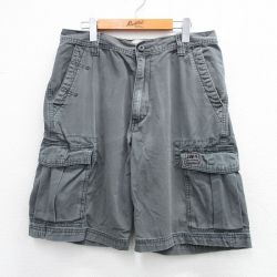 W33★古着 リーバイス Levis ショート カーゴ パンツ ショーツ メンズ コットン 濃緑系 グリーン 25jun23 中古 ボトムス 短パン ショーパン