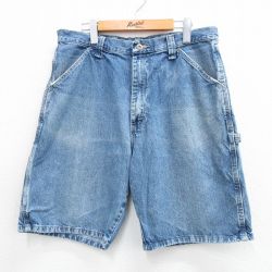 W34★古着 ラングラー Wrangler ショート ペインター パンツ ショーツ メンズ コットン 紺 ネイビー デニム 25jun23 中古 ボトムス 短パン ショーパン