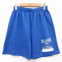 W31★古着 ショート イージー パンツ ショーツ メンズ 90年代 90s セントジェームス ブルドッグス USA製 青 ブルー 25jun23 中古 ボトムス 短パン ショーパン