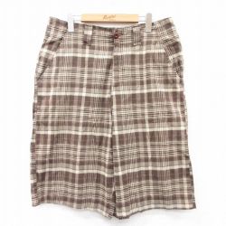 W36★古着 ビューグルボーイ ショート パンツ ショーツ メンズ 茶他 ブラウン チェック 25jun23 中古 ボトムス 短パン ショーパン ハーフ