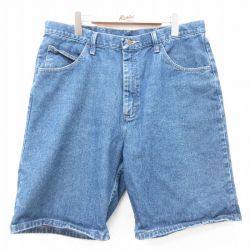 【50%OFF】W36★古着 ラングラー Wrangler ショート パンツ ショーツ メンズ コットン 紺 ネイビー デニム 25jun23 中古 ボトムス 短パン ショーパン ハーフ