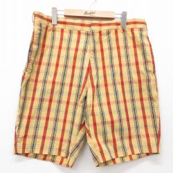 W38★古着 ペニーズ ショート パンツ ショーツ メンズ 80年代 80s 黄他 イエロー チェック 【spe】 25jun23 中古 ボトムス 短パン ショーパン ハーフ