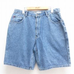 W35★古着 ビューグルボーイ ショート パンツ ショーツ メンズ コットン 紺 ネイビー デニム 25jun24 中古 ボトムス 短パン ショーパン ハーフ