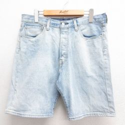 W33★古着 リーバイス Levis 501 ショート パンツ ショーツ メンズ 紺 ネイビー デニム 【spe】 25jun24 中古 ボトムス 短パン ショーパン ハーフ