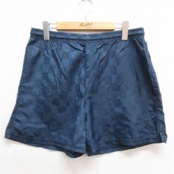 【20%OFF】W34★古着 ショート トレーニング パンツ ショーツ メンズ 90年代 90s 紺 ネイビー チェック 25jun24 中古 ボトムス 短パン ショーパン