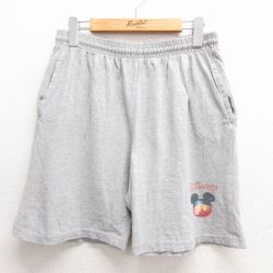 W34★古着 ショート イージー パンツ ショーツ メンズ 00年代 00s ディズニー DISNEY グレー 霜降り 25jun24 中古 ボトムス 短パン ショーパン