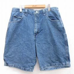 【20%OFF】W37★古着 ラングラー Wrangler ショート ペインター パンツ ショーツ メンズ コットン 紺 ネイビー デニム 25jun25 中古 ボトムス 短パン ショーパン