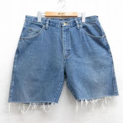 【50%OFF】W35★古着 ラングラー Wrangler ショート パンツ ショーツ メンズ コットン 紺 ネイビー デニム 25jun25 中古 ボトムス 短パン ショーパン ハーフ