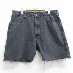 W36★古着 ラスラー ショート パンツ ショーツ メンズ ヒゲ コットン 黒 ブラック 25jun25 中古 ボトムス 短パン ショーパン ハーフ