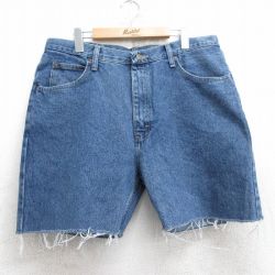 W35★古着 ラングラー Wrangler ショート パンツ ショーツ メンズ コットン 紺 ネイビー デニム 25jun25 中古 ボトムス 短パン ショーパン ハーフ