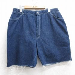 W34★古着 ショート パンツ ショーツ メンズ 80年代 80s Pizzazz タロン 濃紺 ネイビー デニム 【spe】 25jun25 中古 ボトムス 短パン ショーパン ハーフ