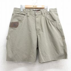 W35★古着 ラングラー Wrangler ショート ペインター パンツ ショーツ メンズ リップストップ ダック地 コットン ベージュ カーキ 【spe】 25jun25 中古 ボトムス 短パン ショーパン