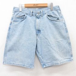 W31★古着 ラングラー Wrangler ショート パンツ ショーツ メンズ 薄紺 ネイビー デニム 25jun25 中古 ボトムス 短パン ショーパン ハーフ