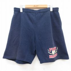 W40★古着 ジャージーズ ショート スウェット パンツ ショーツ メンズ 90年代 90s FDNY BRAVEST 大きいサイズ USA製 紺 ネイビー 25jun25 中古 ボトムス 短パン ショーパン