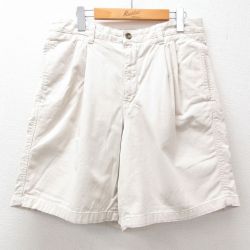 W33★古着 エディーバウアー ショート パンツ ショーツ メンズ コットン 薄ベージュ カーキ 25jun27 中古 ボトムス 短パン ショーパン ハーフ