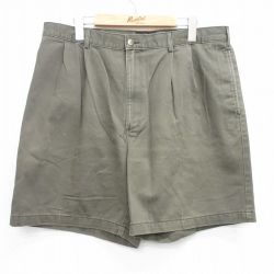 W35★古着 ショート パンツ ショーツ メンズ コットン 濃緑 グリーン 25jun28 中古 ボトムス 短パン ショーパン ハーフ