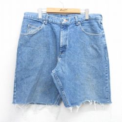 W36★古着 ラングラー Wrangler ショート パンツ ショーツ メンズ コットン 紺 ネイビー デニム 25jun28 中古 ボトムス 短パン ショーパン ハーフ