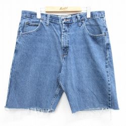 【50%OFF】W36★古着 ラングラー Wrangler ショート パンツ ショーツ メンズ コットン 紺 ネイビー デニム 25jun28 中古 ボトムス 短パン ショーパン ハーフ