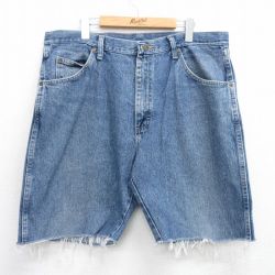 W38★古着 ラングラー Wrangler ショート パンツ ショーツ メンズ コットン 紺 ネイビー デニム 25jun28 中古 ボトムス 短パン ショーパン ハーフ