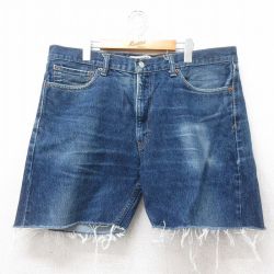 【20%OFF】W40★古着 リーバイス Levis 505 ショート パンツ ショーツ メンズ ヒゲ 濃紺 ネイビー デニム 25jun30 中古 ボトムス 短パン ショーパン ハーフ