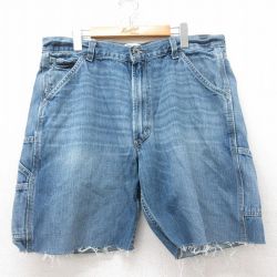 【20%OFF】W38★古着 リーバイス Levis ショート ペインター パンツ ショーツ メンズ ヒゲ コットン 紺 ネイビー デニム 25jun30 中古 ボトムス 短パン ショーパン