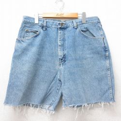 W36★古着 ラングラー Wrangler ショート パンツ ショーツ メンズ 00年代 00s ヒゲ コットン 紺 ネイビー デニム 25jun30 中古 ボトムス 短パン ショーパン ハーフ